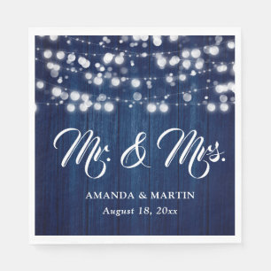 Serviette En Papier Lumières de corde en bois rustique bleu marine Mr
