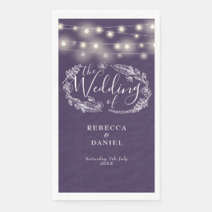 Serviette En Papier Lumières de corde violettes mariage écriture flora