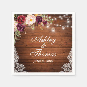 Serviette En Papier Lumières de jarres en bois de mariage rustique en 