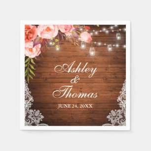 Serviette En Papier Lumières de jarres en bois de mariage rustique ros