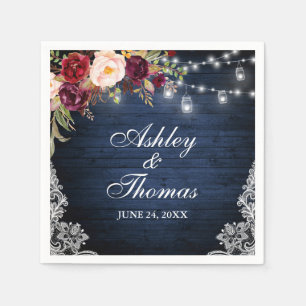 Serviette En Papier Lumières de mariage en bois bleu rustique en pot a