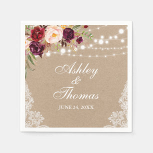 Serviette En Papier Lumières de mariage rustiques Kraft en dentelle fl