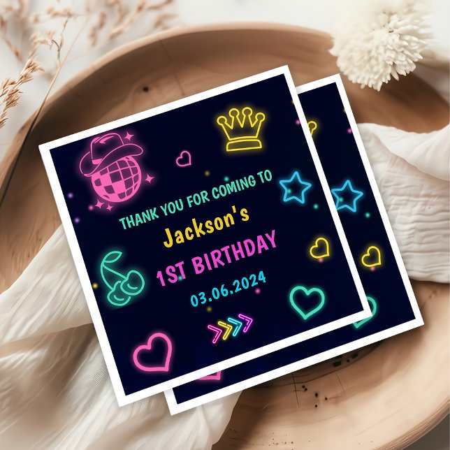 Serviette En Papier Lumières de Neon lumineux Merci fête d'anniversair (Créateur téléchargé)