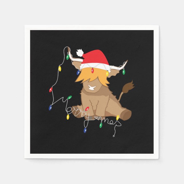 Serviette En Papier Lumières de Noël de la vache Highland (Devant)