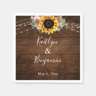 Serviette En Papier Lumières de tournesol en bois Brown Noms et date