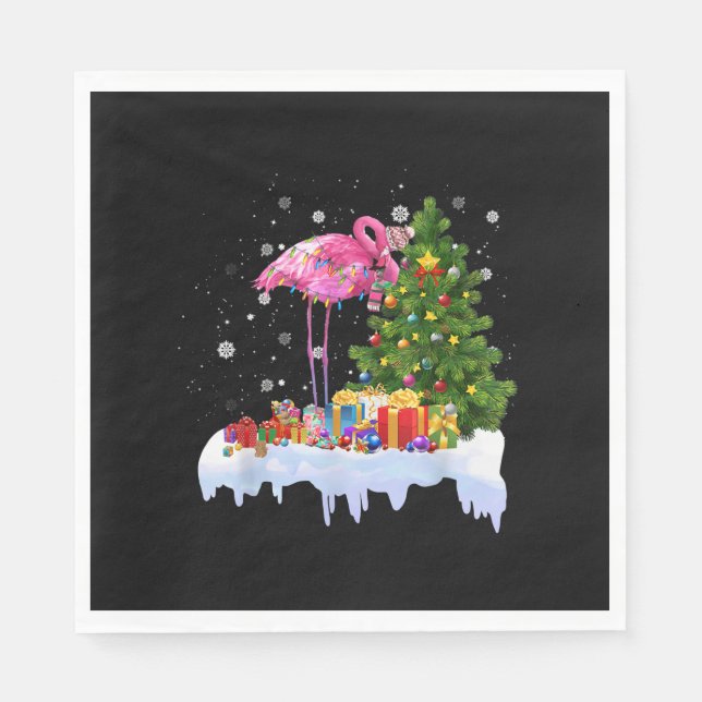 Serviette En Papier Lumières des arbres de Noël Flamant rose (Devant)