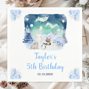 Serviette En Papier Lumières du Nord Animaux arctiques Anniversaire