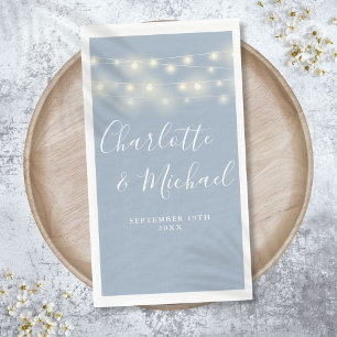 Serviette En Papier Lumières en Guirlande Bleu Poussiéreux Écriture Si