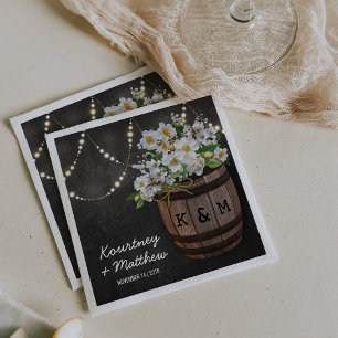 Serviette En Papier Lumières Guirlandes Mariage Floral Blanc Vignoble