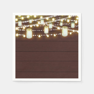 Serviette En Papier Lumières Marron Bois et Guirlandes Pays Party Rust