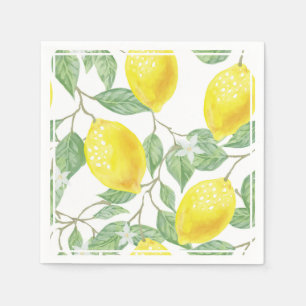 Serviette En Papier Lumineux citrons et Feuilles Jaunes et verts