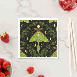 Serviette En Papier Luna moth, phases de lune et damas de lierre 2