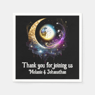 Serviette En Papier Lunaire pleine lune étoile nuit céleste noir rose