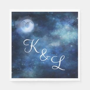 Serviette En Papier Lunaire Sky Pleine lune Stars Mariage Monogramme D