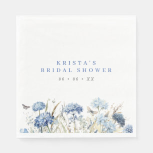 Serviette En Papier Lunch de mariage Hydrangeas Bleus & Papillons
