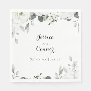 Serviette En Papier Luncheon vert Peony blanc 7 pouces Carré