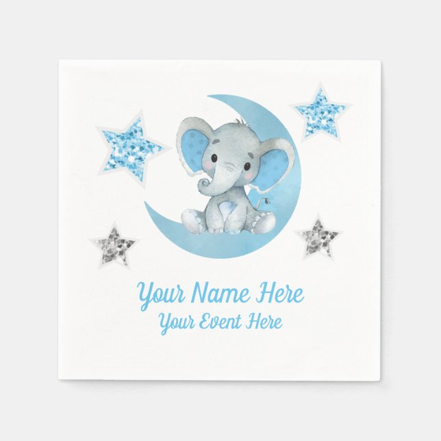Serviette En Papier Lune bleue Eléphant Baby shower serviettes Anniver (Devant)