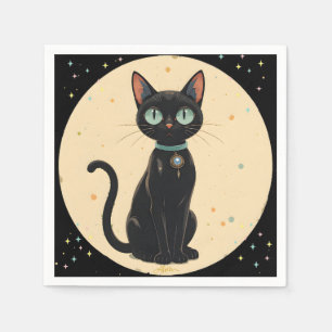 Serviette En Papier Lune de chat noir atomique futuriste