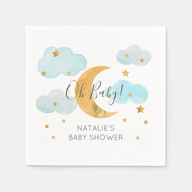 Serviette En Papier Lune & Etoiles Baby shower Clouds Bleus serviettes (Devant)