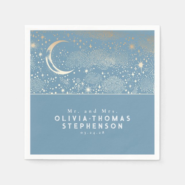 Serviette En Papier Lune Étoiles Ciel nocturne Mystique Romantique (Devant)