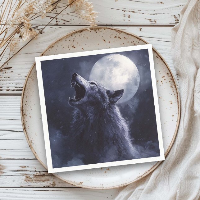 Serviette En Papier Lune hurlante de loup-garou d'Halloween (Créateur téléchargé)