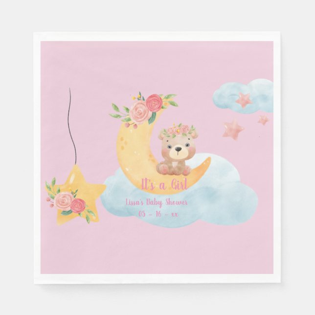 Serviette En Papier Lune rose en peluche "c'est une fille" Papier Napk (Devant)