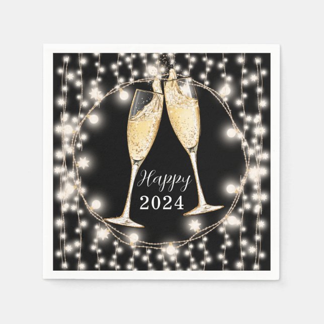 Serviette En Papier Lunettes de Champagne de Nouvel An Lights 2024 (Devant)