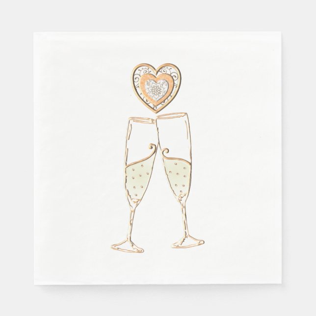 Serviette En Papier Lunettes de Champagne et Coeurs (Devant)