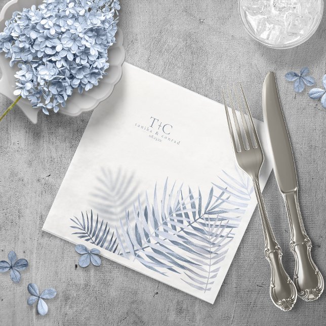 Serviette En Papier Lush Palm Leaf Mariage Blue/Wht ID956 (Créateur téléchargé)