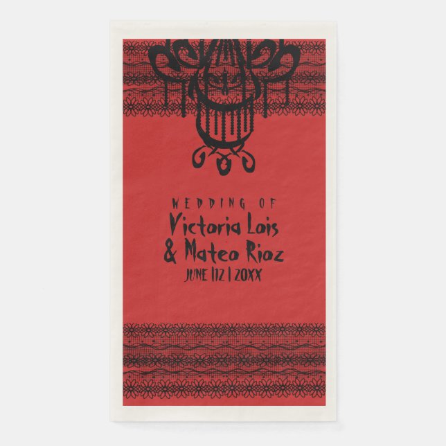 Serviette En Papier Lustre en dentelle gothique rouge noir (Devant)