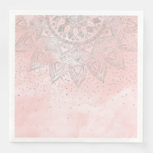 Serviette En Papier Luxe argenté gris mandala confetti design (Devant)