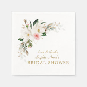 Serviette En Papier Luxe blanc Magnolia rose Fête des mariées florale
