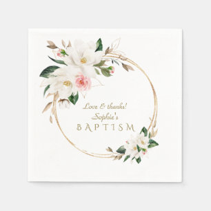 Serviette En Papier Luxe blanc Magnolia rose Floral Or Baptême