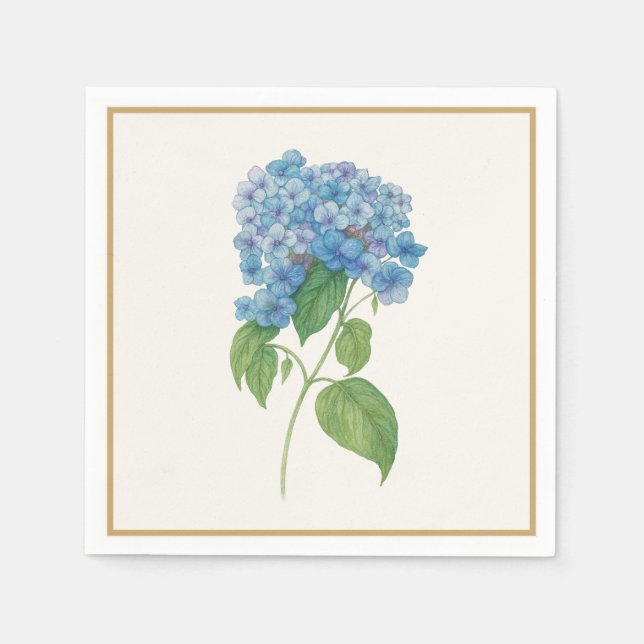 Serviette En Papier Luxe Blue Hydrangea Napkin — Elegant Botanical  (Devant)