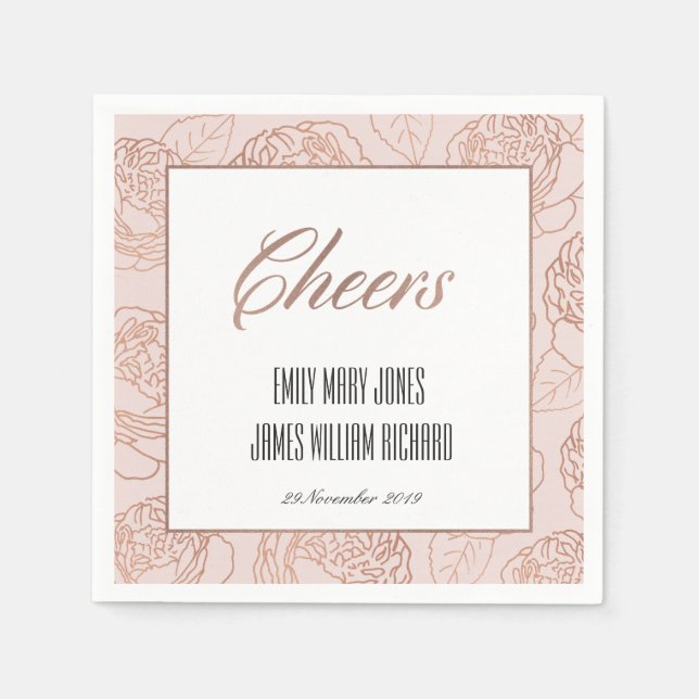 SERVIETTE EN PAPIER LUXE BLUSH ROSE ROSE OR FLORAL CHEURS MARIAGE (Devant)