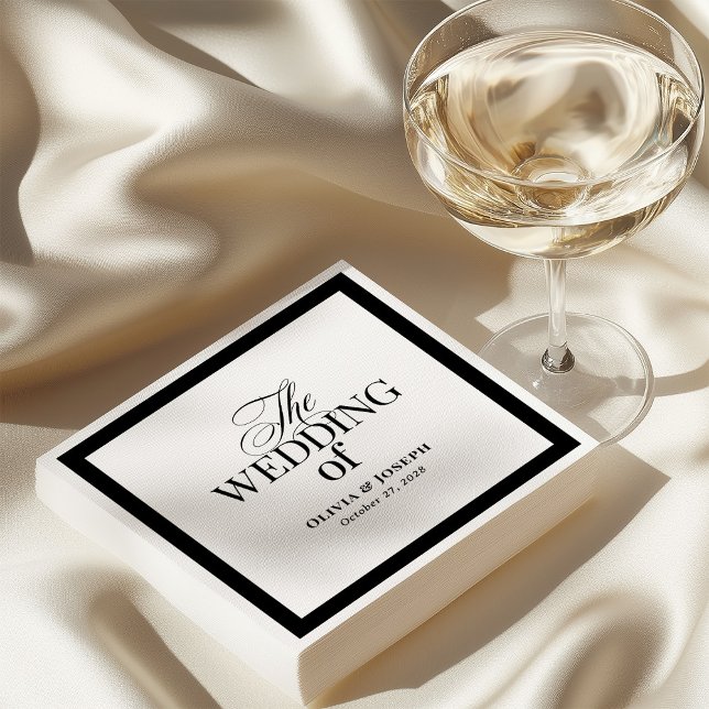 Serviette En Papier Luxe classique | Élégant Mariage noir et blanc (Créateur téléchargé)