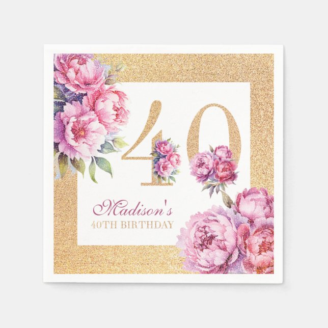 Serviette En Papier Luxe Custom 40e anniversaire Pink Gold Parties sci (Devant)