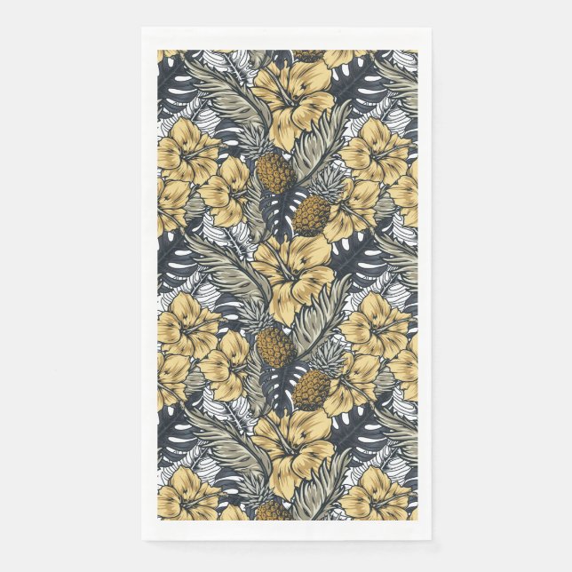 Serviette En Papier Luxe Elegant Or N' Black Tropical Flowers (Devant)