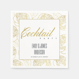 SERVIETTE EN PAPIER LUXE FAUX OR ÉLÉGANT ROSE FLORAL COCKTAIL PARTY