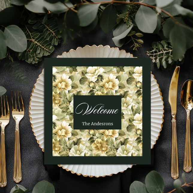 Serviette En Papier Luxe Green Napkins Gold Foliing Table Accent (Luxury Green Napkins Gold Foliage Table Accent)