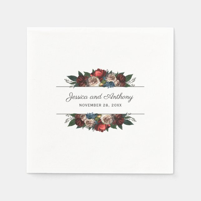 Serviette En Papier Luxe Jewel Tone Floral Mariage ou Fiançailles (Devant)