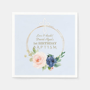 Serviette En Papier Luxe Pink Blue Floral Boy 1er Anniversaire & Baptê