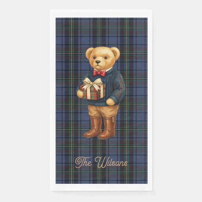 Serviette En Papier Luxe Preppy Plaid Christmas Teddy Bear  (Devant)