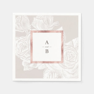 Serviette En Papier Luxe rose or vintage mariage botanique monogramme