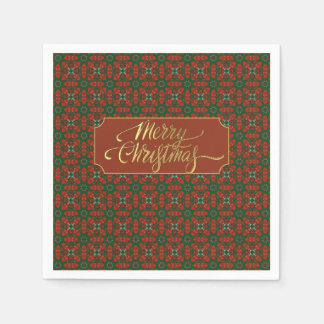 Serviette En Papier Luxe Vintage or et Noël rouge