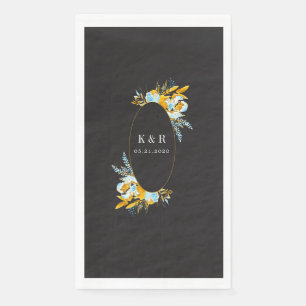 Serviette En Papier luxueux mariage monogramme doré turquoise