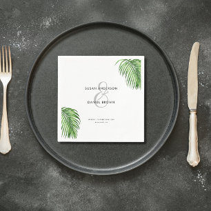 Serviette En Papier Luxueux Tropical Watercolor Palm Feuille Mariage