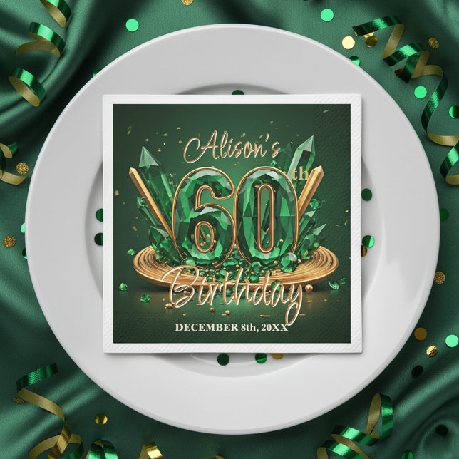Serviette En Papier Luxury Emerald Green and Gold 60th Birthday (Créateur téléchargé)