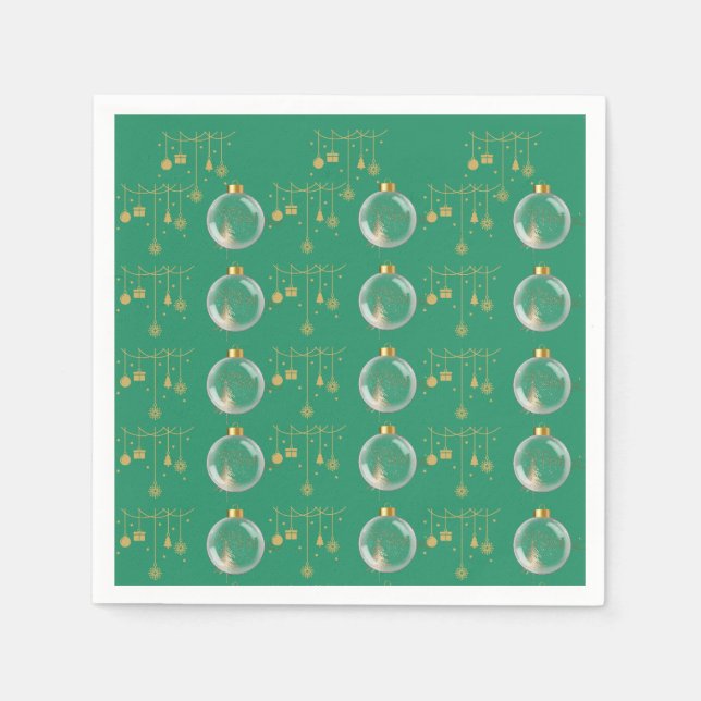 Serviette En Papier Luxury Green and Gold Bauble Christmas (Devant)