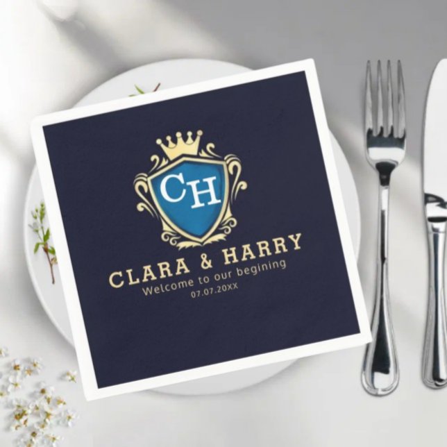 Serviette En Papier Luxury romantic champagne gold elegant monogrammed (Créateur téléchargé)